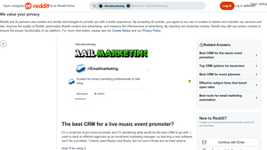 Screenshot of The best CRM for a live music event promoter? : r/Emailmarketing