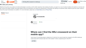 Screenshot of Where can I find the WSJ crossword on their mobile app? - Reddit