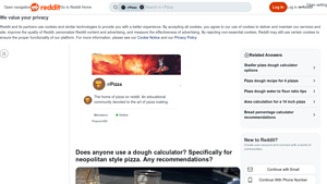 Screenshot of r/Pizza on Reddit: Does anyone use a dough calculator? Specifically ...