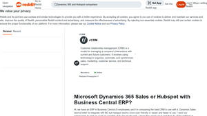 Screenshot of Microsoft Dynamics 365 Sales or Hubspot with Business Central ERP?