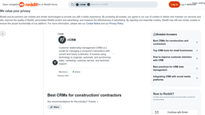 Screenshot of Best CRMs for construction/ contractors : r/CRM - Reddit
