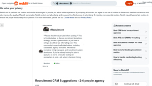 Screenshot of Recruitment CRM Suggestions - 2-4 people agency - Reddit