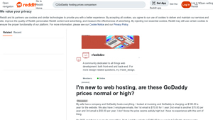Screenshot of I'm new to web hosting, are these GoDaddy prices normal or high?