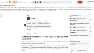 Screenshot of CRM recommendations for new business development consultant