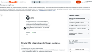 Screenshot of Simple CRM integrating with Google workplace - Reddit