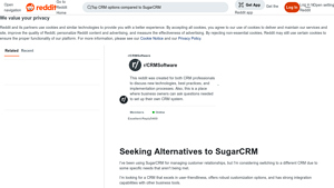 Screenshot of Seeking Alternatives to SugarCRM : r/CRMSoftware - Reddit