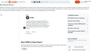 Screenshot of Best CRM for Sales Reps? : r/CRM - Reddit