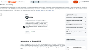 Screenshot of Alternative to Streak CRM - Reddit