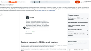 Screenshot of Best and inexpensive CRM for small business - Reddit