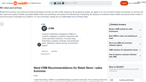Screenshot of Need CRM Recommendations for Retail Store / sales business
