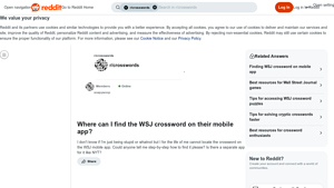 Screenshot of Where can I find the WSJ crossword on their mobile app? - Reddit