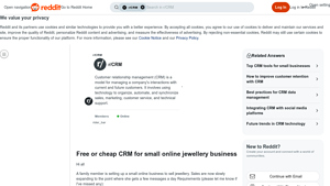 Screenshot of Free or cheap CRM for small online jewellery business - Reddit