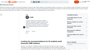 Screenshot of Looking for recommendations for AI enabled small business CRM ...
