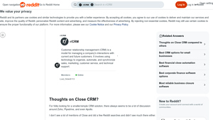 Screenshot of Thoughts on Close CRM? : r/CRM - Reddit