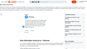 Screenshot of Best Affordable Hosting for 1 Website - Reddit