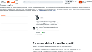 Screenshot of Recommendation for small nonprofit : r/CRM - Reddit