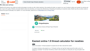 Screenshot of Easiest online 1.9 thread calculator for newbies : r/forgeofempires