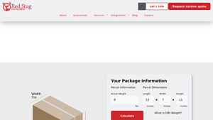 Screenshot of Dimensional Weight Calculator - Red Stag Fulfillment