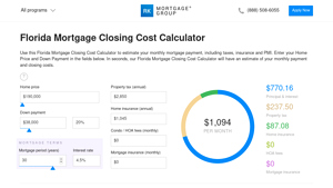 Screenshot of Florida Mortgage Closing Cost Calculator