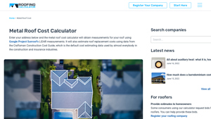 Screenshot of Metal Roof Cost Calculator: RoofingCalculator.com