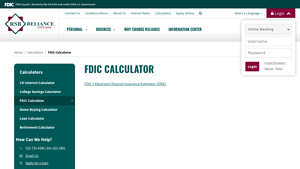 Screenshot of FDIC Calculator - Reliance State Bank