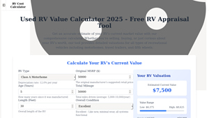 Screenshot of Used RV Value Calculator 2025 - Free RV Appraisal Tool