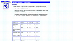 Screenshot of Calculating Osmolarity of an IV Admixture - RxKinetics