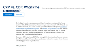 Screenshot of CRM vs. CDP: What's the Difference? | Salesforce US