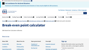 Screenshot of Break-even point calculator | U.S. Small Business Administration