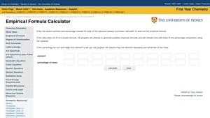 Screenshot of Empirical Formula Calculator - Faculty of Science