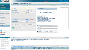 Screenshot of Body Mass Index Equation Page :: MediCalc - ScyMed®