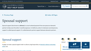 Screenshot of Spousal support | California Courts | Self Help Guide