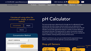 Screenshot of Our pH Calculator Can Find Your pH Answers - Sensorex
