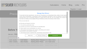 Screenshot of Precious Metal Melt Value Calculators, Sterling Silver, Gold ...