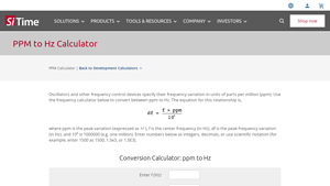 Screenshot of Frequency PPM Calculator - SiTime