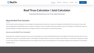Screenshot of Free Online Roof Truss Calculator | SkyCiv Engineering