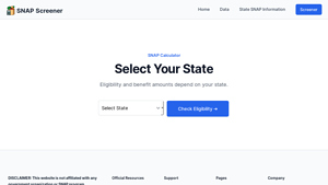 Screenshot of SNAP Eligibility Calculator - 50 State Food Stamp Prescreener