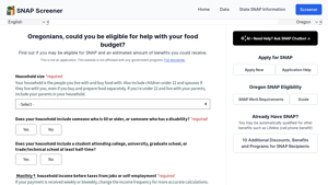 Screenshot of Oregon - SNAP Eligibility Calculator