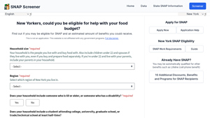 Screenshot of New York - SNAP Eligibility Calculator