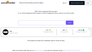 Screenshot of FREE TikTok engagement rate calculator - Socialinsider