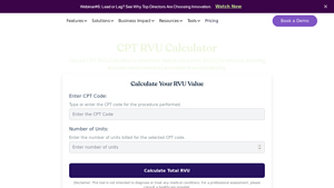 Screenshot of Work RVU Calculator | CPT to work Relative Value unit Calculator