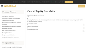 Screenshot of Cost of Equity Calculator - StableBread