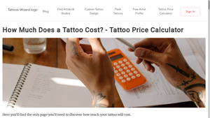 Screenshot of How Much Does a Tattoo Cost? - Tattoo Price Calculator