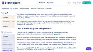 Screenshot of What is cost of sales and how is it calculated? - Starling Bank