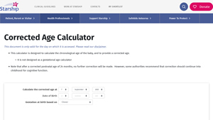 Screenshot of Corrected Age Calculator - Starship Hospital