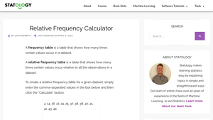 Screenshot of Relative Frequency Calculator - Statology
