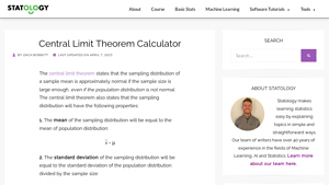 Screenshot of Central Limit Theorem Calculator - Statology