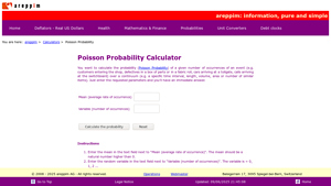 Screenshot of Poisson Distribution Probability Calculator - areppim