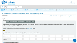 Screenshot of 3: Mean and Standard Deviation from a Frequency Table