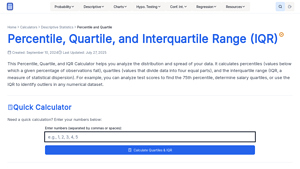 Screenshot of Percentile, Quartile, and IQR Calculator: Find Data Position Measures